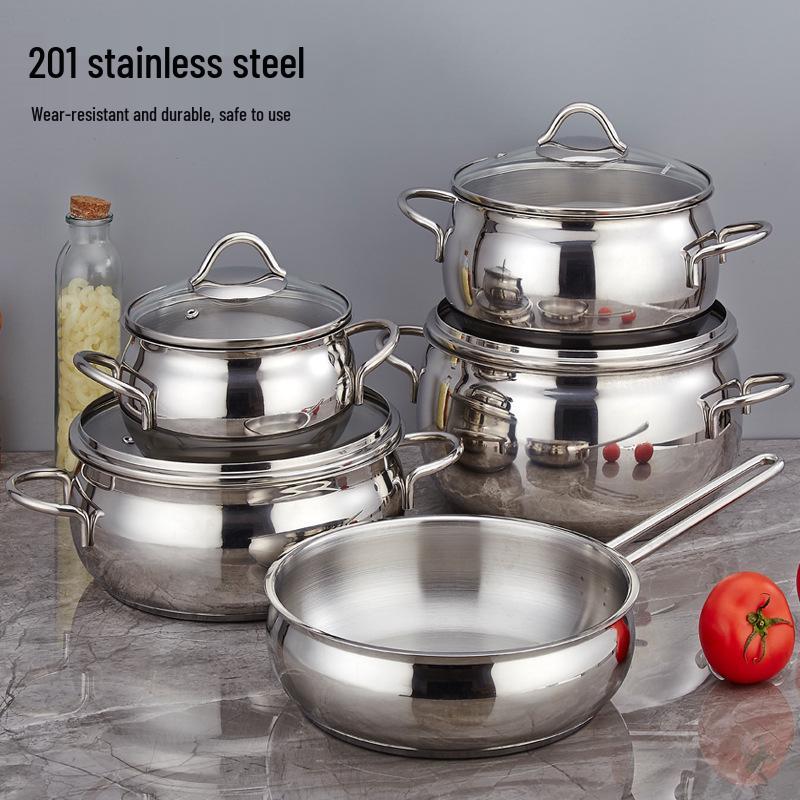 9-Piece Stainless Steel Cookware Set: Gold-Handled