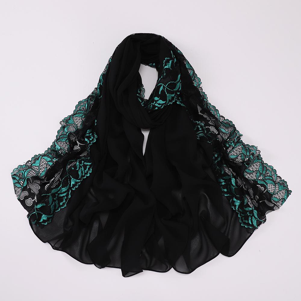 Muslim Embroidered Lace Hijab Heavy Chiffon Scarf Plain Shawl Soft Turban Head Wraps Headband Foulard Tudung Bawal