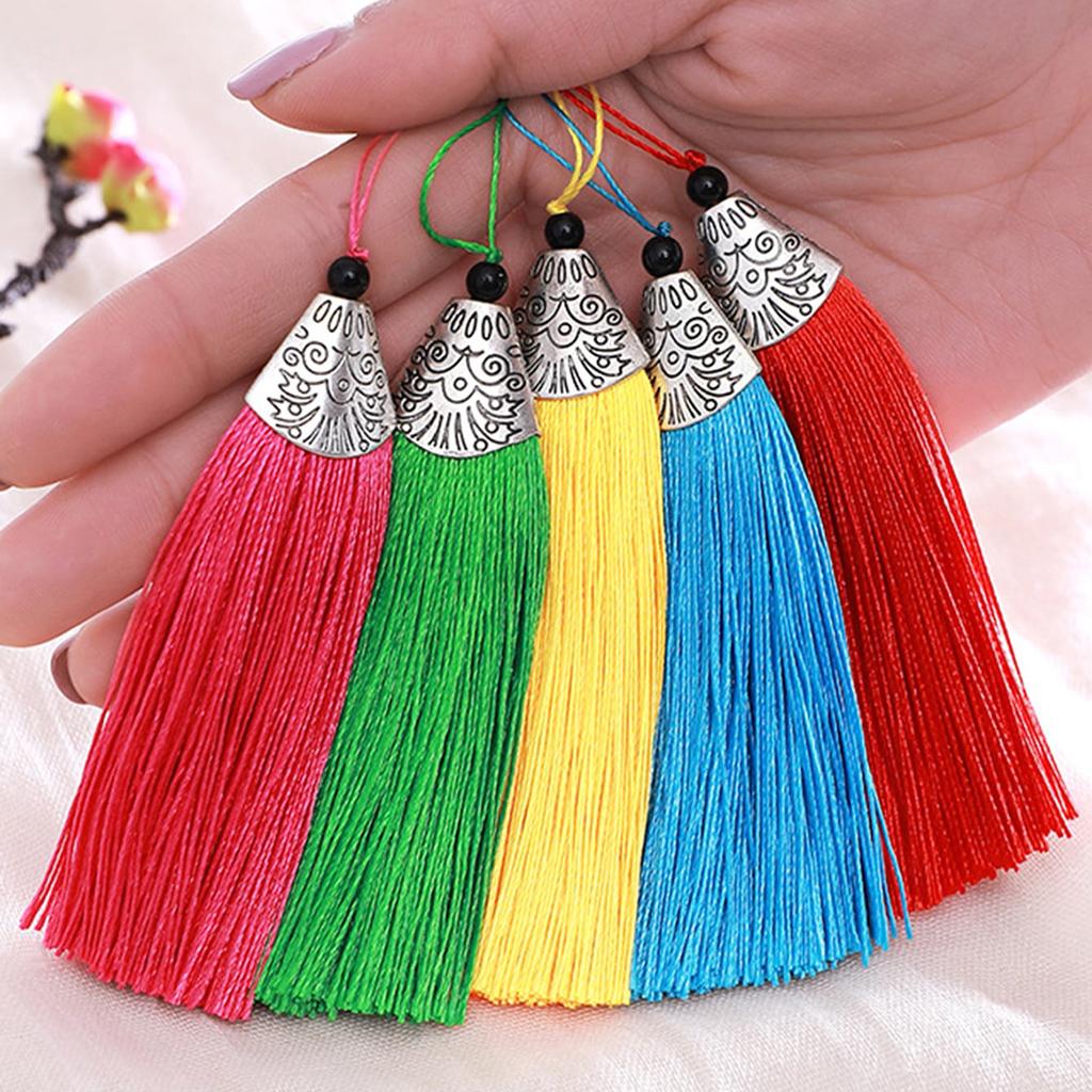10 Stück-Fischmaul Quaste Seide Polyester Metallkappe Quasten Lesezeichen Hängende Ohrquasten für DIY Schmuckdekor Zubehör