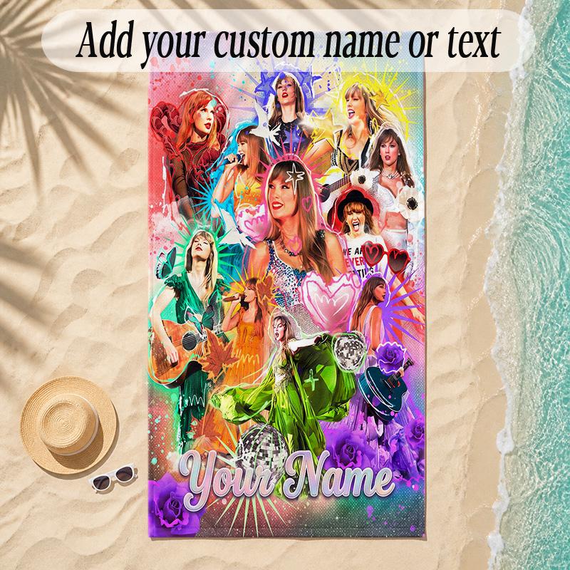 Beach TowelTaylor Swift Custom Name Text Personalized Soft Towel for Beach Pool Indoor Home Decor Gift