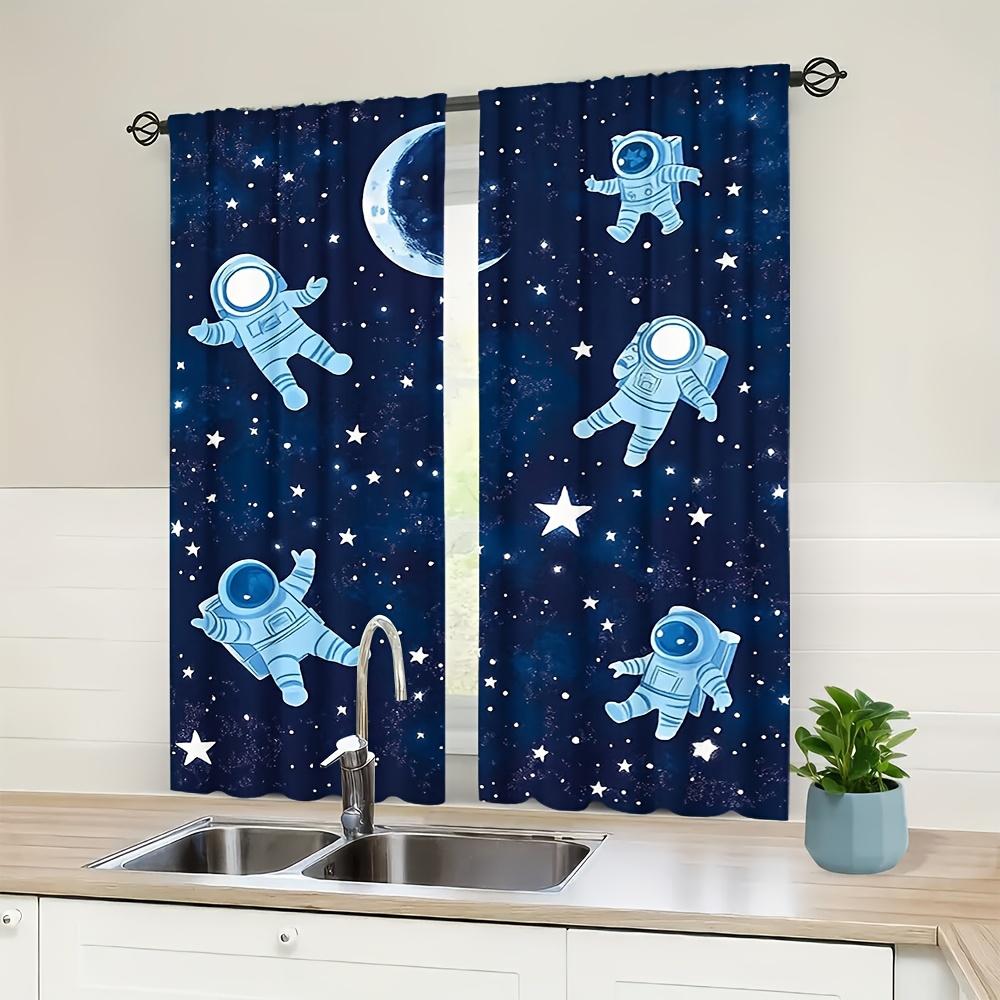 Set Of 2 Glowing Curtains Featuring Space Planets Stars Designed Effortless Installation Creating Curtain With Rod Pocket Polyester