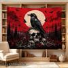 2D Flat - 2D Flat - 1pc 2D Flat Tapestry A Crow Perches on Skulls Under a Blood-Red Moon, with Crows Flying Amidst a Dark Forest