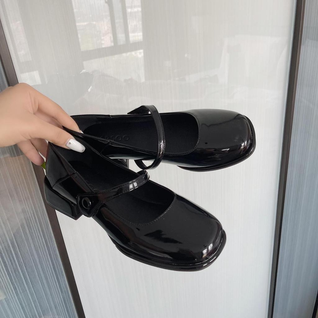 2024 Autumn Black Retro Mary Jane Shoes with Thick Heel for Women