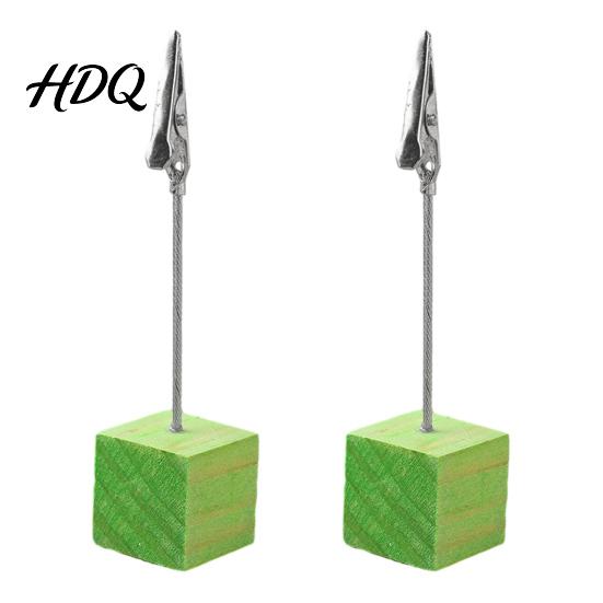 Solid Wood Memo Clip 2 Pcs Wooden Cube Base Holder with Clips Mini Table Water-based Paint Desk Accessory Number Stands for Name Cards Photos,