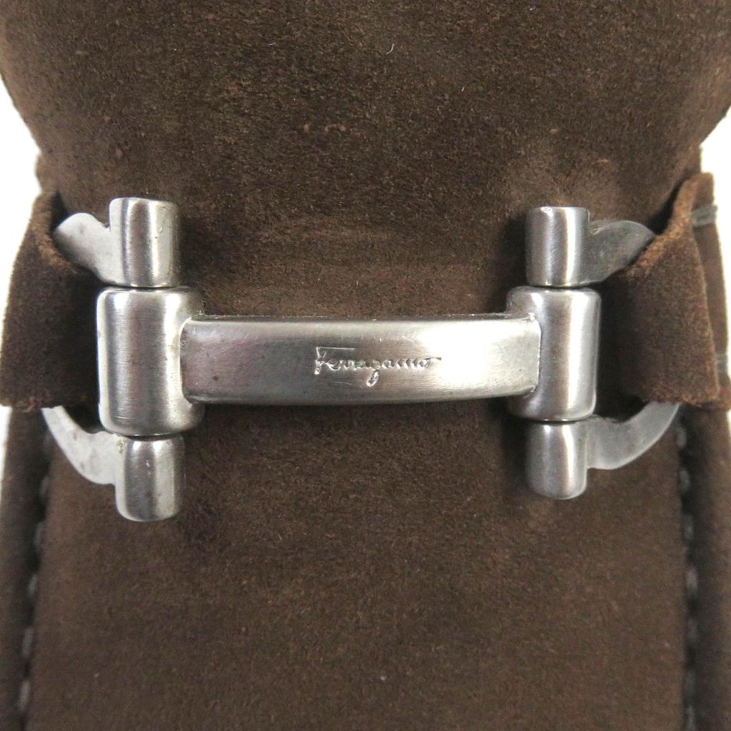 Great Salvatore Ferragamo loafers Gancini SilverMetal Brown Suede leather mens 6.5 Used