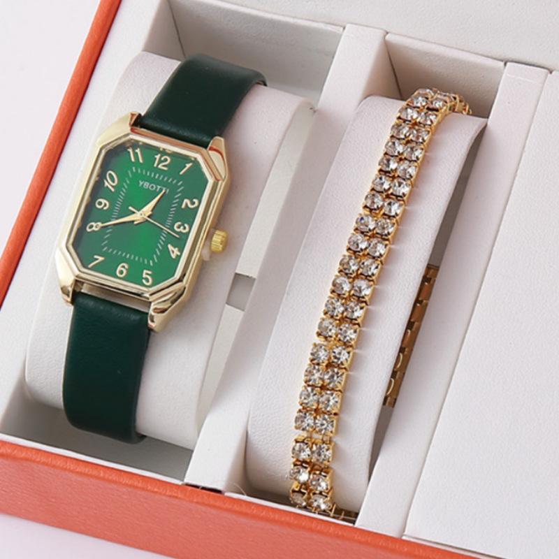 New Casual Fashion Leather Ladies Business Square Quartz Watch Korean Version Rhinestone Jewelry