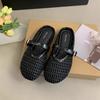 Flat bottom soft bottom bag head slippers women's outer wear 2025 summer new one-word belt Mary Jane woven hollow lazy shoes