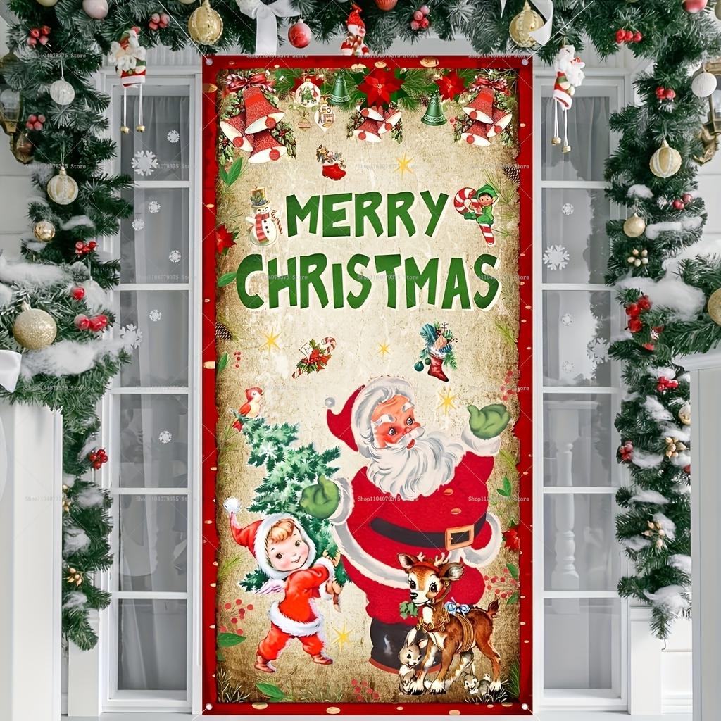 Christmas Old Man Door Banner Hanging Door Cover Banner Snowman Photography Background Indoor And Outdoor Porch Decoration