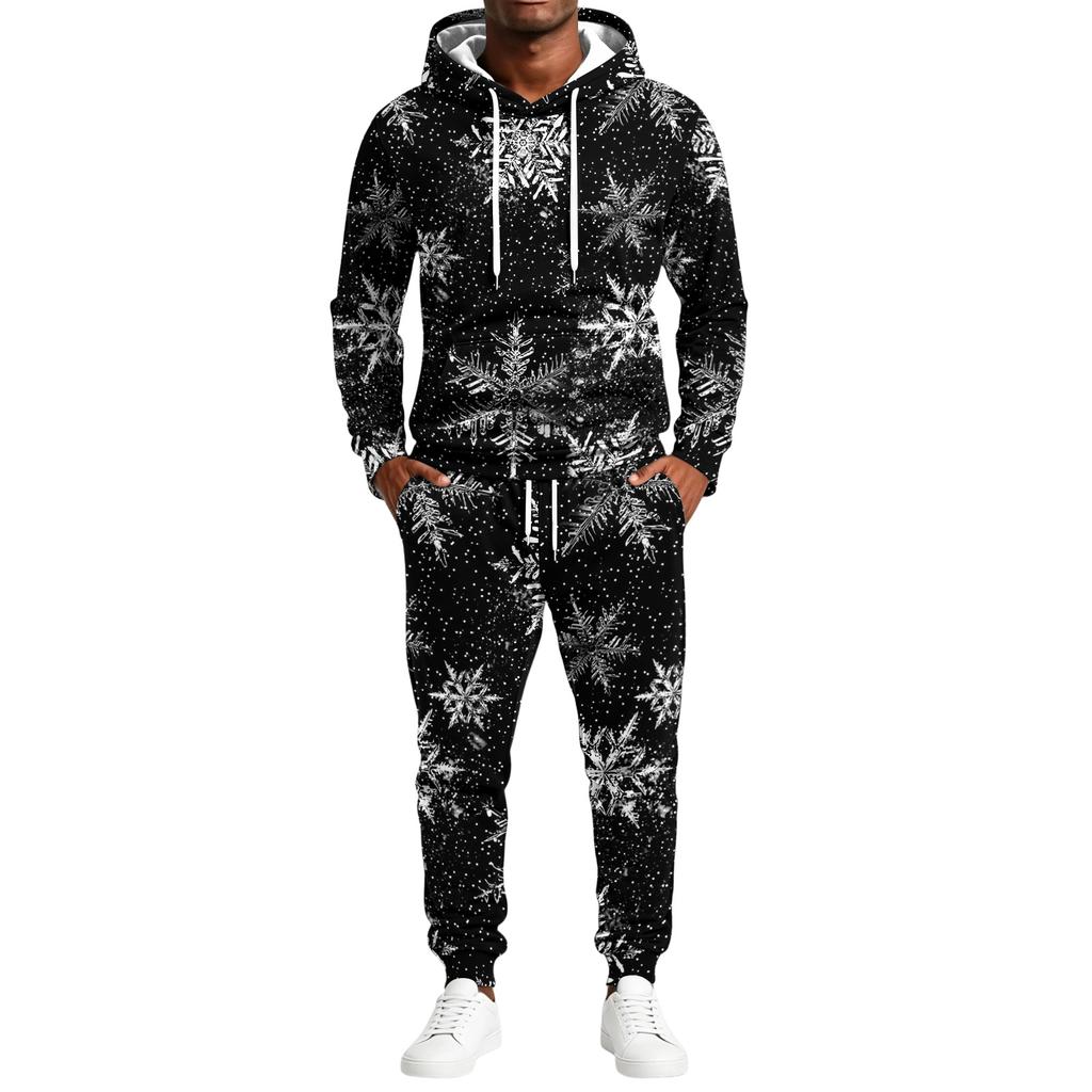 Men's Christmas Print Hoodie and Straight Leg Sweatpants 2 Piece Casual Outfit