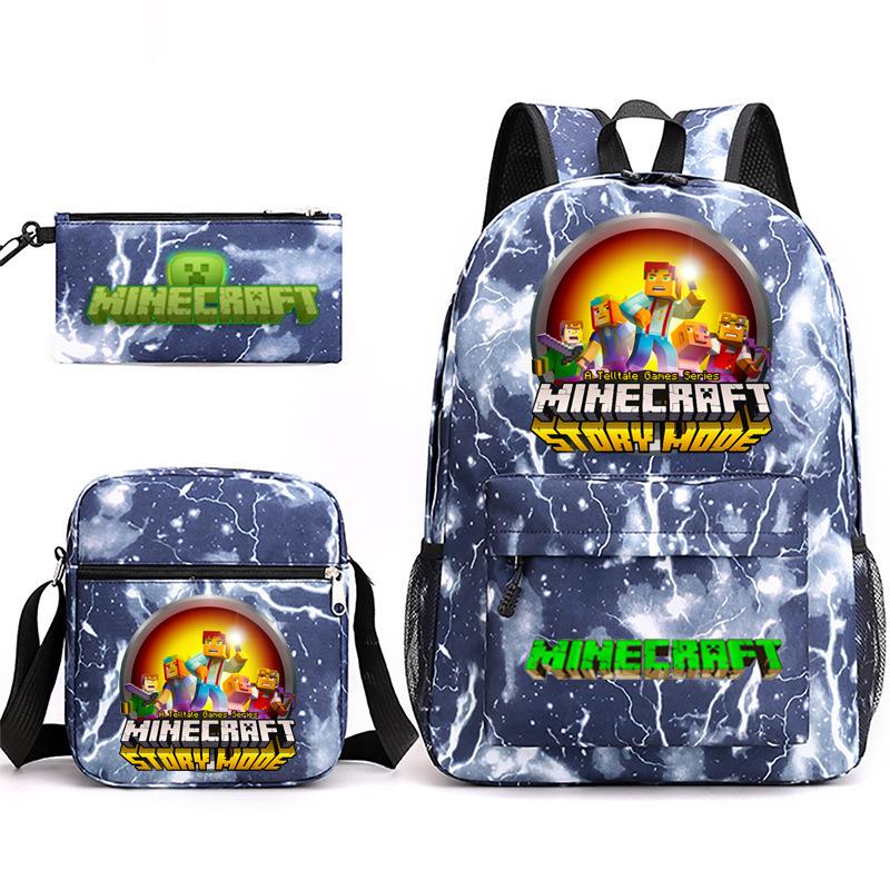 Large Capacity Schoolbag with Shoulder Strap; Student Three-piece Pencil Case Set
