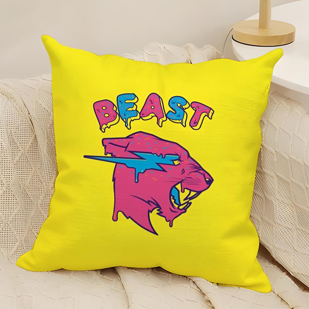 Anime Mr Gaming B-beast Pillow Case Natural Linen Double-Sided Printing Sofa Home Decor Cushion Cover