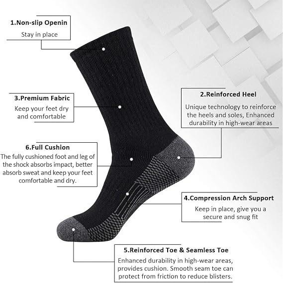 5 Pairs Of Men'S Tall Crew Work Socks Moisture Wicking Sports Socks
