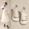 Fashion Girls Roman Sandals Open Toe Braided Solid Color High-top Simple Rivets New Summer Hollow Flat Casual Shoes Fashion Casual White