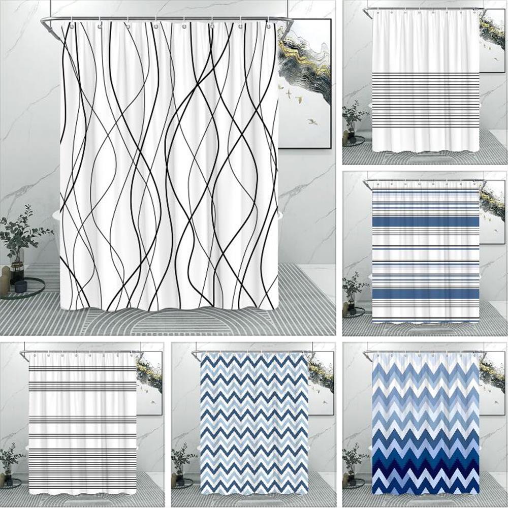 Abstract Line Minimalist Shower Curtain Washable Cloth Bath Curtain Fabric Rustic Striped Baths Curtain Farmhouse Bathroom Decor