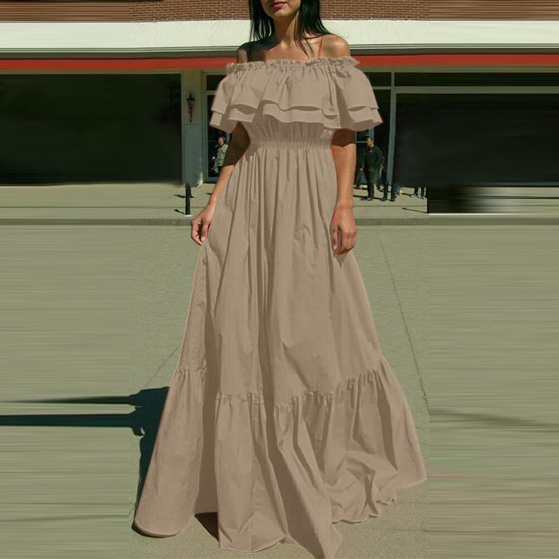 

ZANZEA Женское повседневное свободное длинное платье с открытыми плечами для отдыха на пляже 2XL