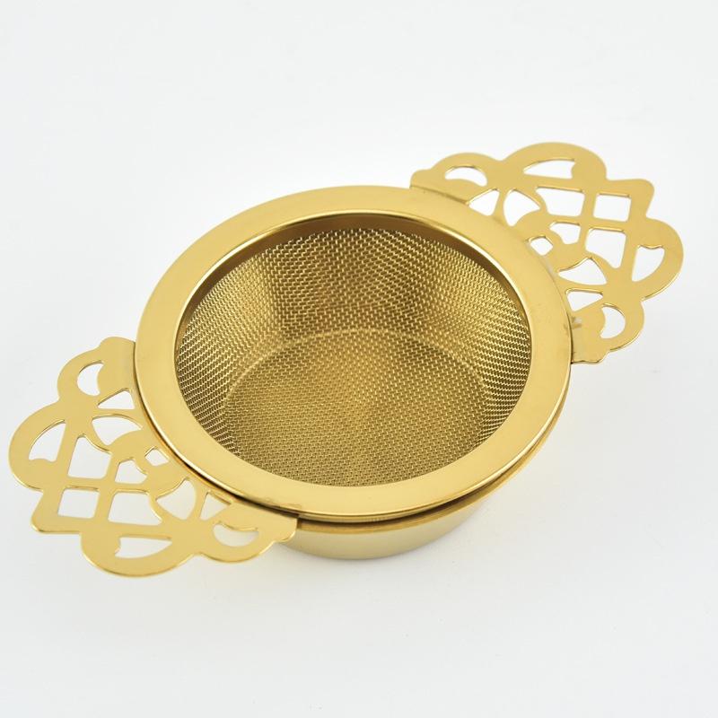 New Stainless Steel Tea Strainer Tea Strainer Golden Stainless Steel Tea Leaking Tea Strainer Lace Binaural Tea Strainer