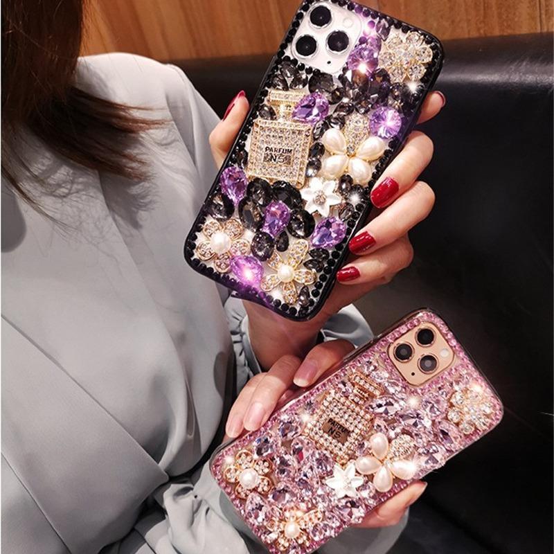 Diamond-Inlaid  for  IPhone 16 Creative IPhone 15 Pro Full Coverage Full Diamond Perfume Bottle Case
