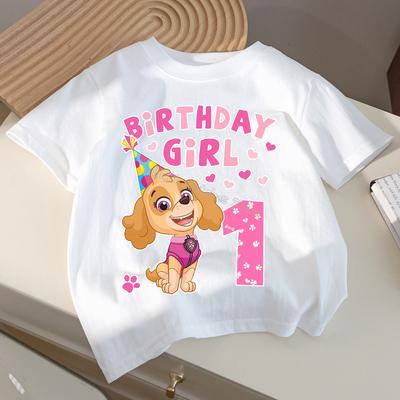 Paw Patrol Skye T-shirt for Children Birthday Figure Tee Top Girls White Clothes Cartoon Short Sleeve Kids Loose Clothing Gift