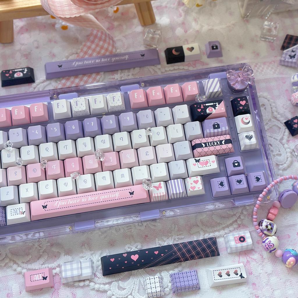 Keycap Memory Cherry Pbt High Value Personality Creative Sweet Cool Purple Pink For Aula 75/89/99 Keycap