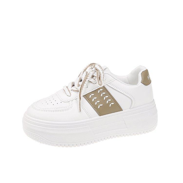 

2025 summer new muffin thick-soled wheat ears women s board shoes women s leather surface student leisure sports white shoes women s 40 коричневий