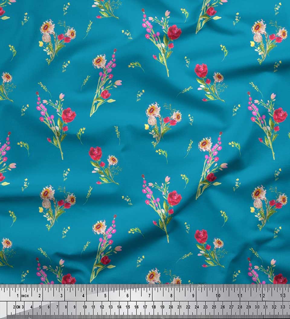 

Soimoi Чорна поліетиленова крепова тканина, листя конюшини, квіткові принти на тканині, 42 дюйми 42 Inch Wide - Poly Crepe синій