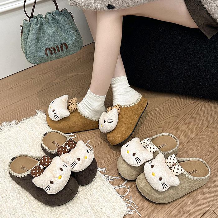 Kitty cat cute lazy bag head slippers women wear 2025 autumn and winter casual one-pedal thick-soled half slippers