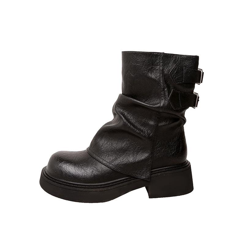 

New spot Maillard brown retro short boots women s autumn and winter British style small inner height-increasing versatile trouser tube boots 40