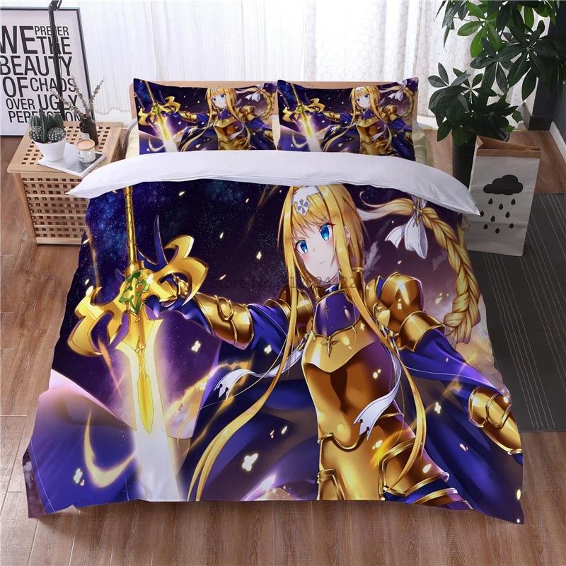 Cartoon Sword Art Online 3D Bettwäsche-Set Bedruckter Bettbezug Kissenbezug Bettzeug Twin Full Queen King Erwachsene Kinder Bettwäsche