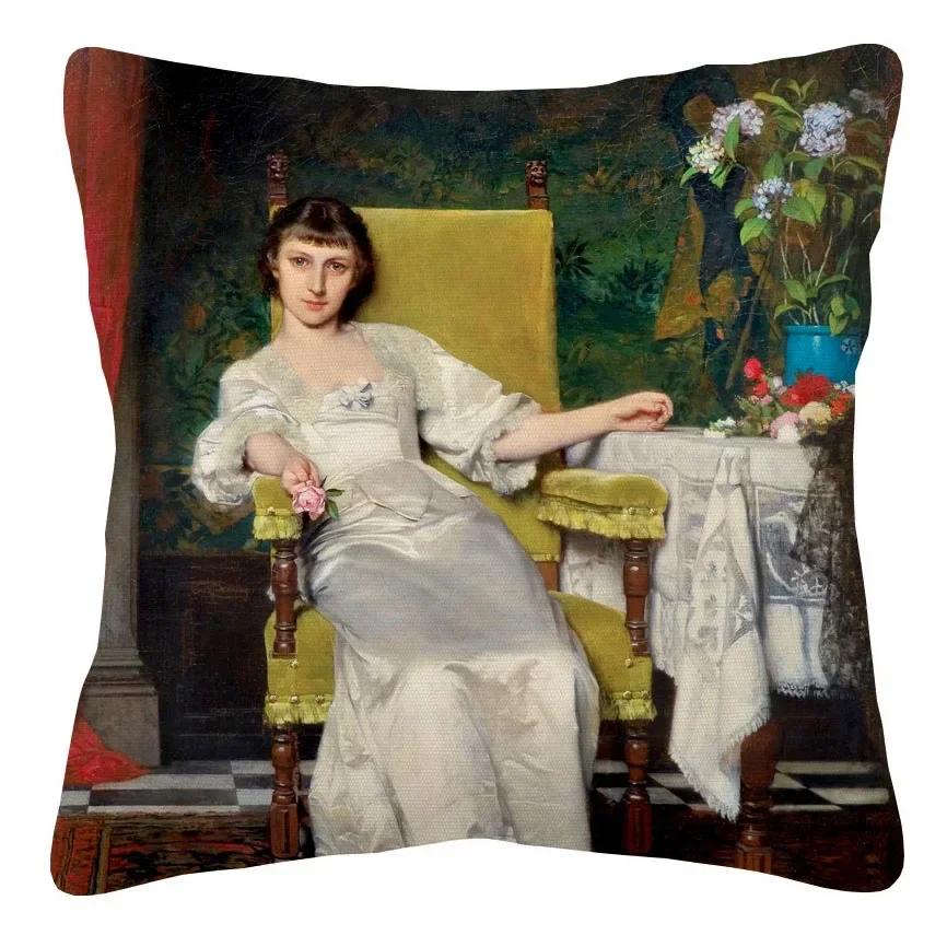 Европейский викторианский королевский двор дамы женщины подушка Чехол Наволочка 50x50cm зелёный