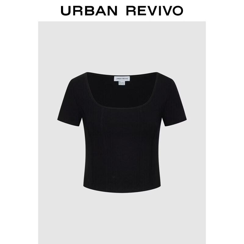 UR2026 Women s Ribbed Square Neck Slim Fit Short Sleeve T-Shirt S