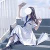Summer Waist Cinched Mid Length Pleated A-line Skirt Sweet Women's Dress Sailor Collar Vestidos Female Lolita Dresses Summer Cute Women's JK