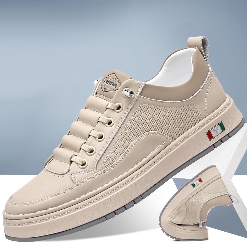 Spring Autumn New Shoes for Men Genuine Leather Casual Shoes Fashion Knurling Flat Skateboard Shoes Cool Slip-on Sneaker