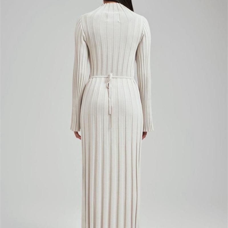 Elegant Turtleneck Knitted Sweater Dress for Women Fashion Long Sleeve Slim Casual Maxi Dress Fall Winter Holidays Party Dress