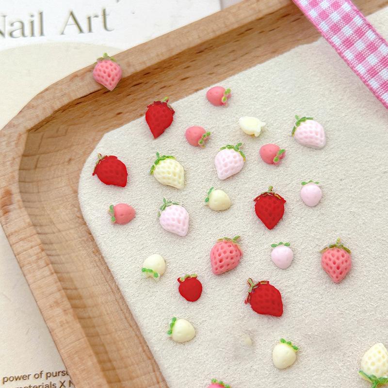 50Pcs Sweet Strawberry Nail Charms 3D Resin Cartoon Fruits Nail Rhinestones Decorations Parts Diy Summer Nail Art Accessories