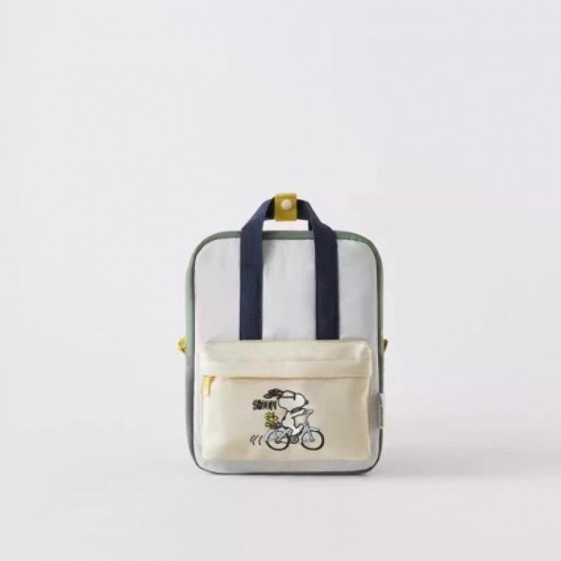 Cute Snoopy Color Block Canvas Backpack Lightweight School Bag For Girls Kids Daily Class