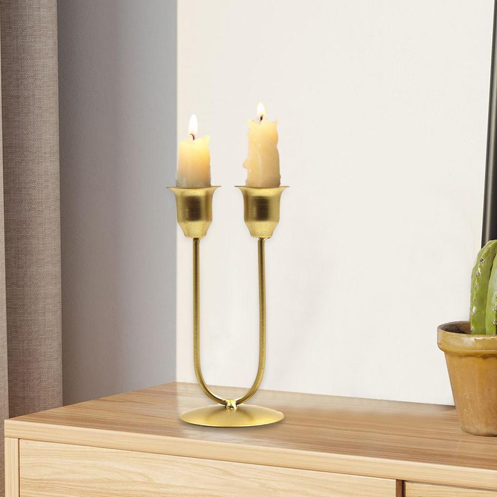 Metal Candle Holder 2 Arm U Shaped Elegant Home Party Candlestick Holder for Party Festival Tabletop Banquet Home Decoration