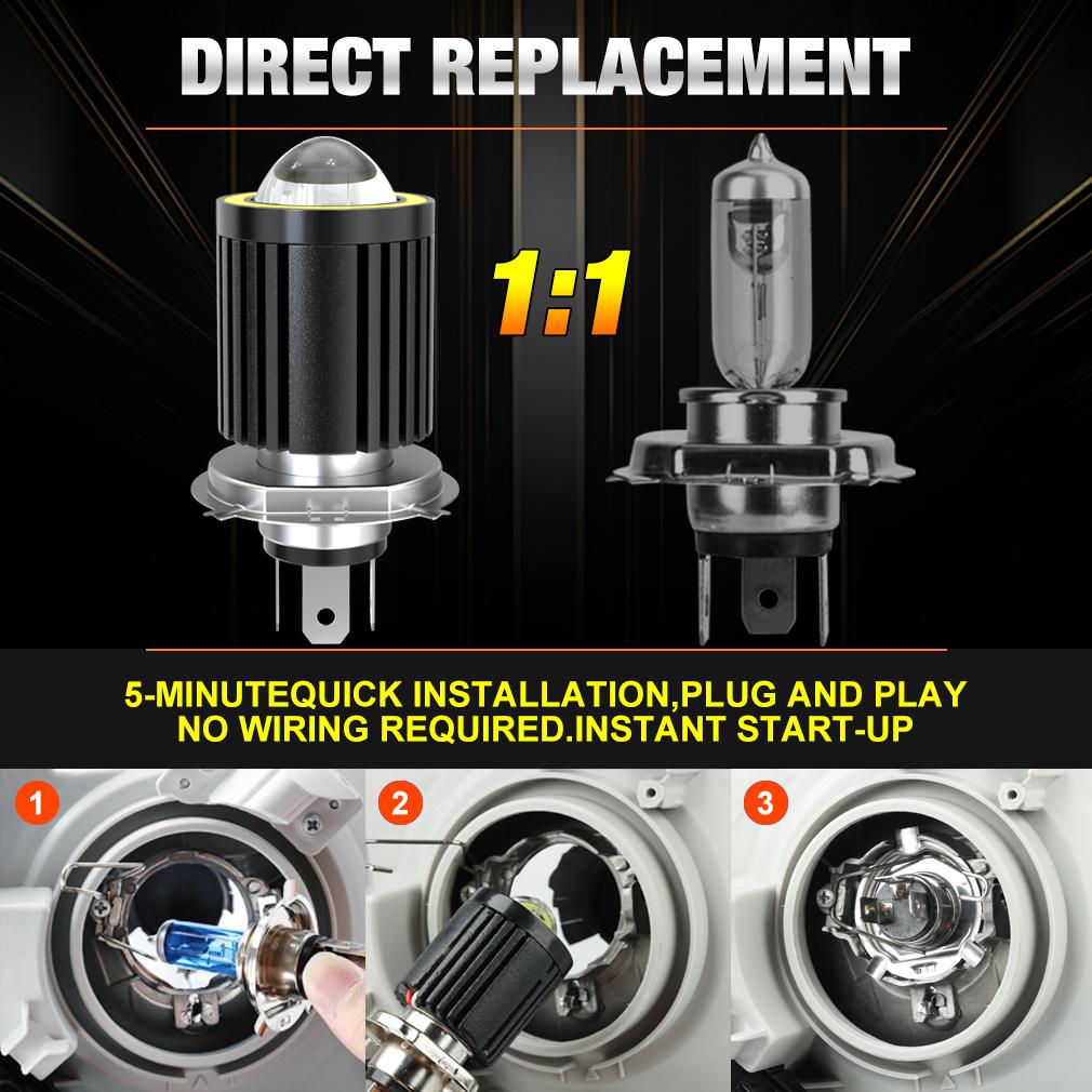 1 Adet 12-80V Evrensel H4 LED Motosiklet Farı 16000Lm BA20D H6 Melek Göz Motor Led Ampul CSP Çip Lens Motosiklet Farı Beyaz Sarı Hi Lo Işın