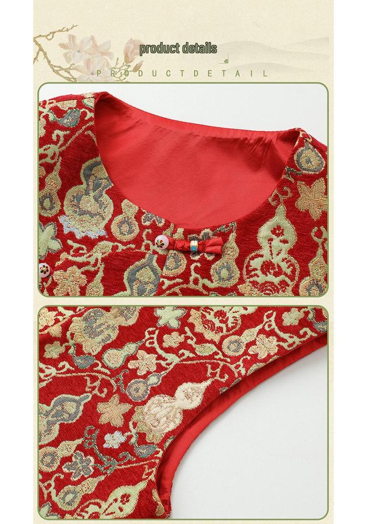 Elegante Gilet Jacquard Robusto in Stile Cinese con Bottone a Rana