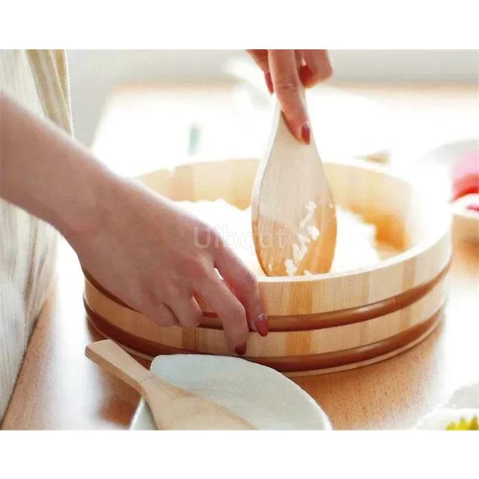 Korean Food Japanese Style Copper Edge Basin Big Bowl Bucket Cuisine Bibimbap Sashimi Sushi Wooden Barrel Mixing Rice Wood Spoon