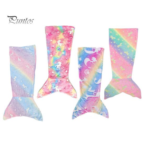 Breathable Mermaid Blanket Tail Wear Resistant Friendly To Skin All Seasons Luminous Design Plush Flannel Fleece Toddler Toy Kids