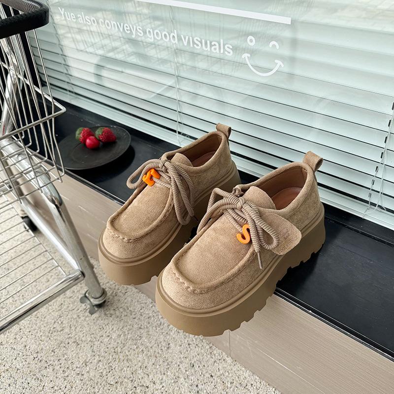 Muffin thick-soled lace-up women's new spring and autumn retro versatile small man height-increasing cotton shoes