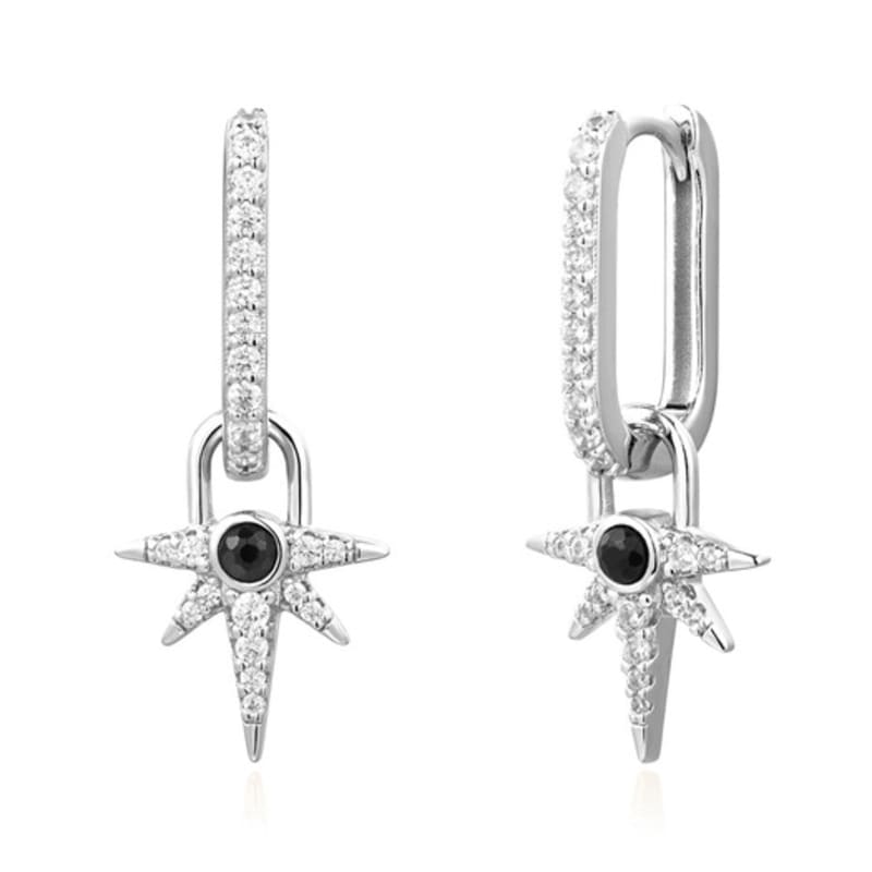 

ANIA HAIE Срібні сережки-кільця з чорним оніксом у формі зірки, 925 проби E061-12H single type