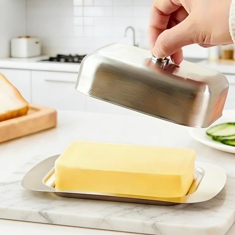 Airtight Stainless Steel Butter Dish Butter Tray Cheese Storage Container Dining Table