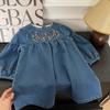 Herbst Mädchen Jeans Bestickt Langarm Kleid Mädchen Freizeitkleid