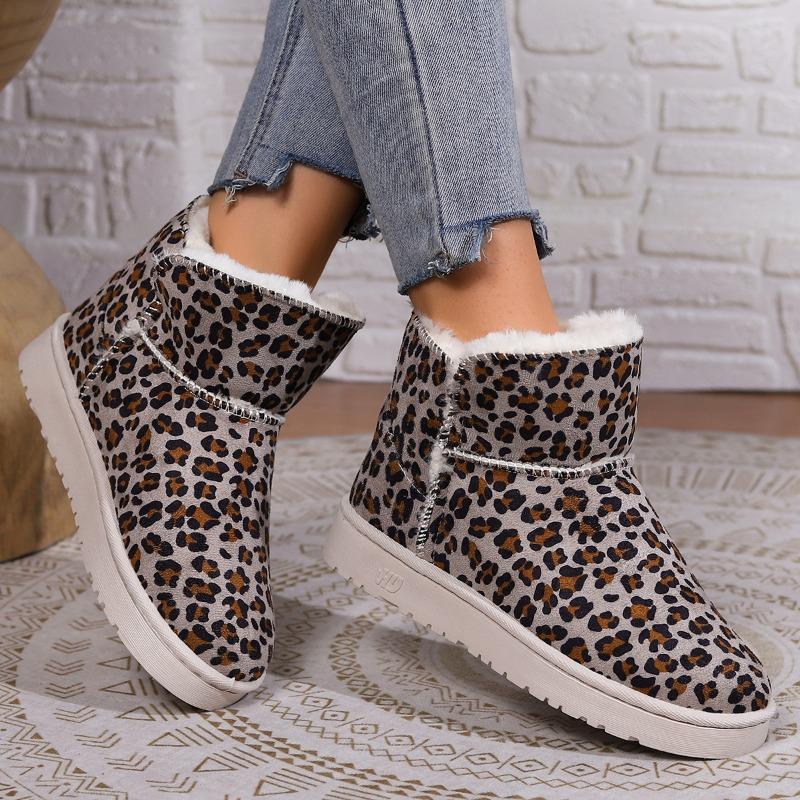 2025 Padded Flat Soft Sole Leopard Winter Padded Extra Thick Leopard Flat Snow Boots Female