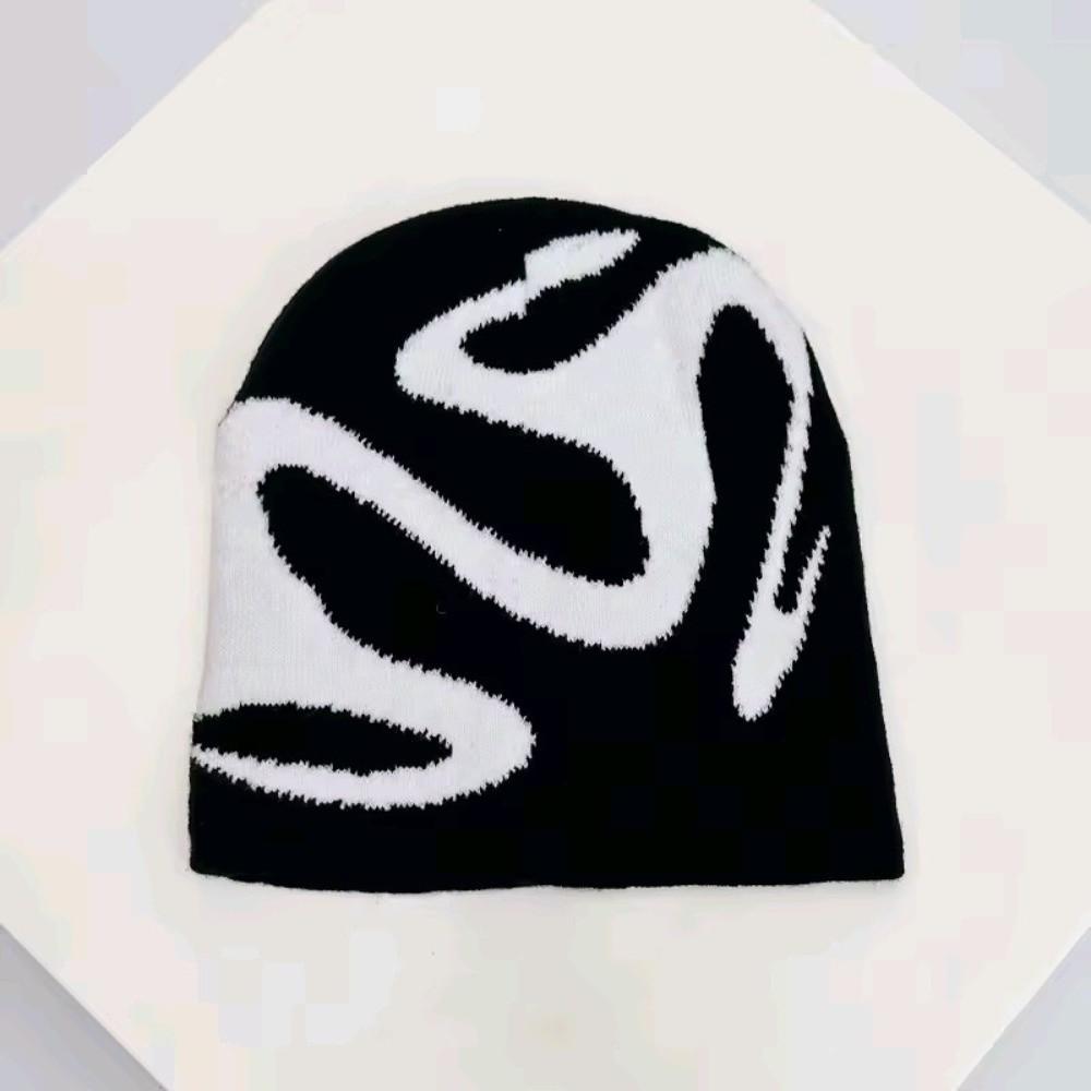 Elastic Jacquard Woolen Hat Halloween Black White Pullover Cap Personality Y2K Knitted Hat Gifts