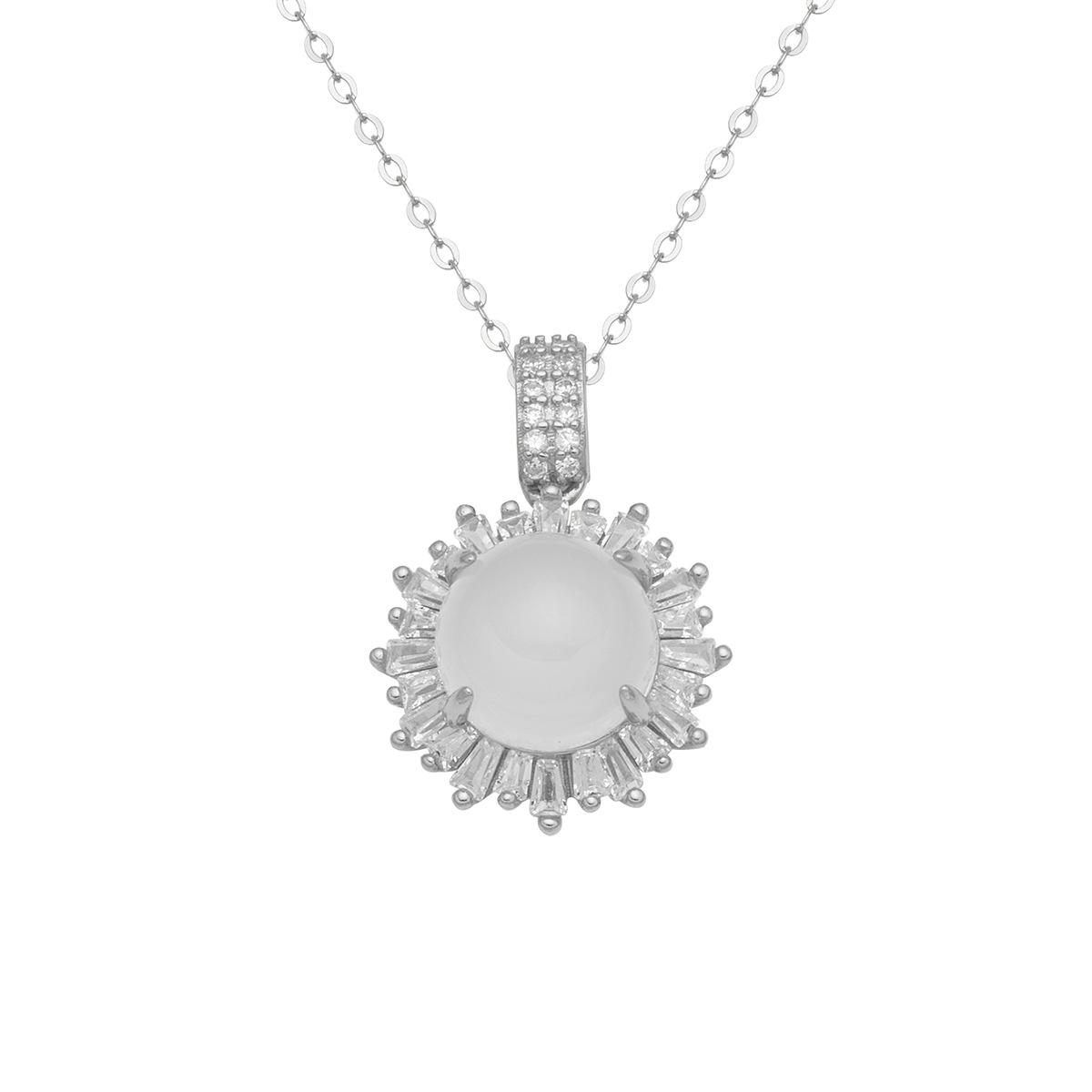 

Серебряное колье S925 с круглым агатом цвета льда, женское, пуш-квадратный циркон, модный стиль, лето, новая цепочка на ключицу, ювелирное изделие 925 Silver белого золота