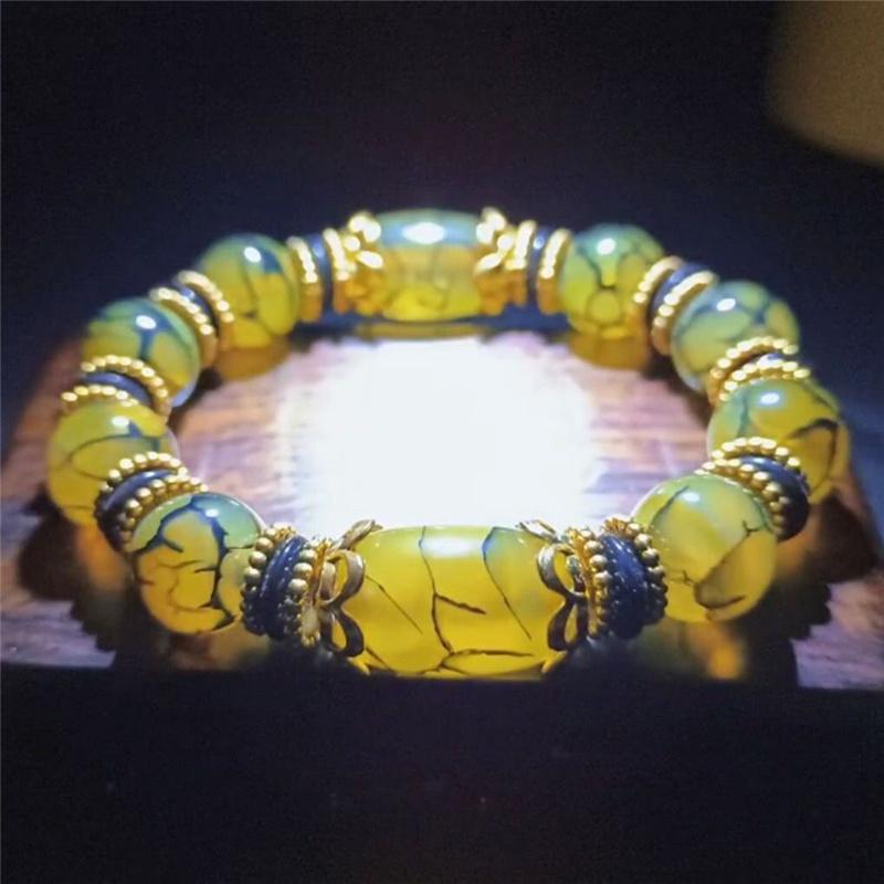 Natural Beautiful Stone Bracelet Green Ice Flower Bracelet Retro Tibetan Ethnic Style Bracelet Precious Jewelry