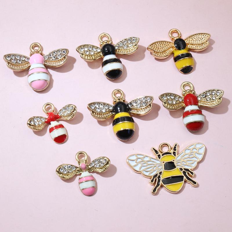 10pcs Enamel Bee Charm Pendant Alloy Metal DIY Jewelry Making Accessories Findings for Necklace Earrings Bracelets