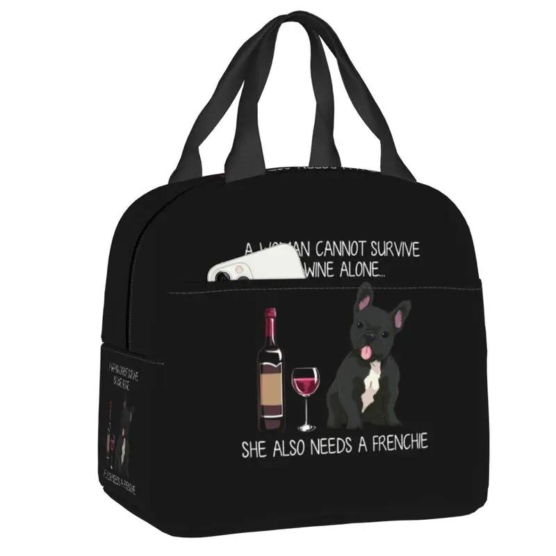 Bichon Frise And Wine Funny Dog Portable Lunch Box Waterproof Pet Puppy Thermal Cooler Food Insulated Lunch Bag Office Work